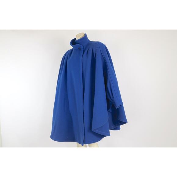 Vintage Cuddle Coat Blue Mock Neck Pleated Cape Coat One Size - Picture 3 of 16